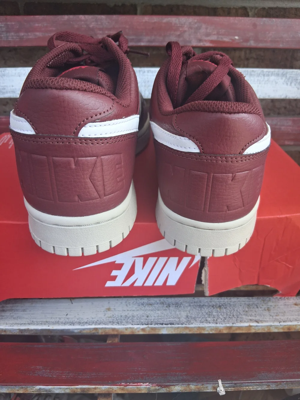 Big Nike  Low-Top Sneakers in Maroon with White Swoosh